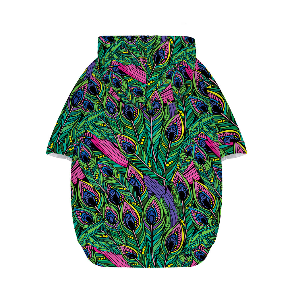 Boho Peacock Feather Pattern Print Dog Zip Up Hoodie