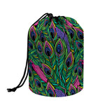 Boho Peacock Feather Pattern Print Drawstring Makeup Bag