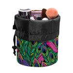 Boho Peacock Feather Pattern Print Drawstring Makeup Bag