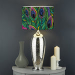 Boho Peacock Feather Pattern Print Drum Lamp Shade