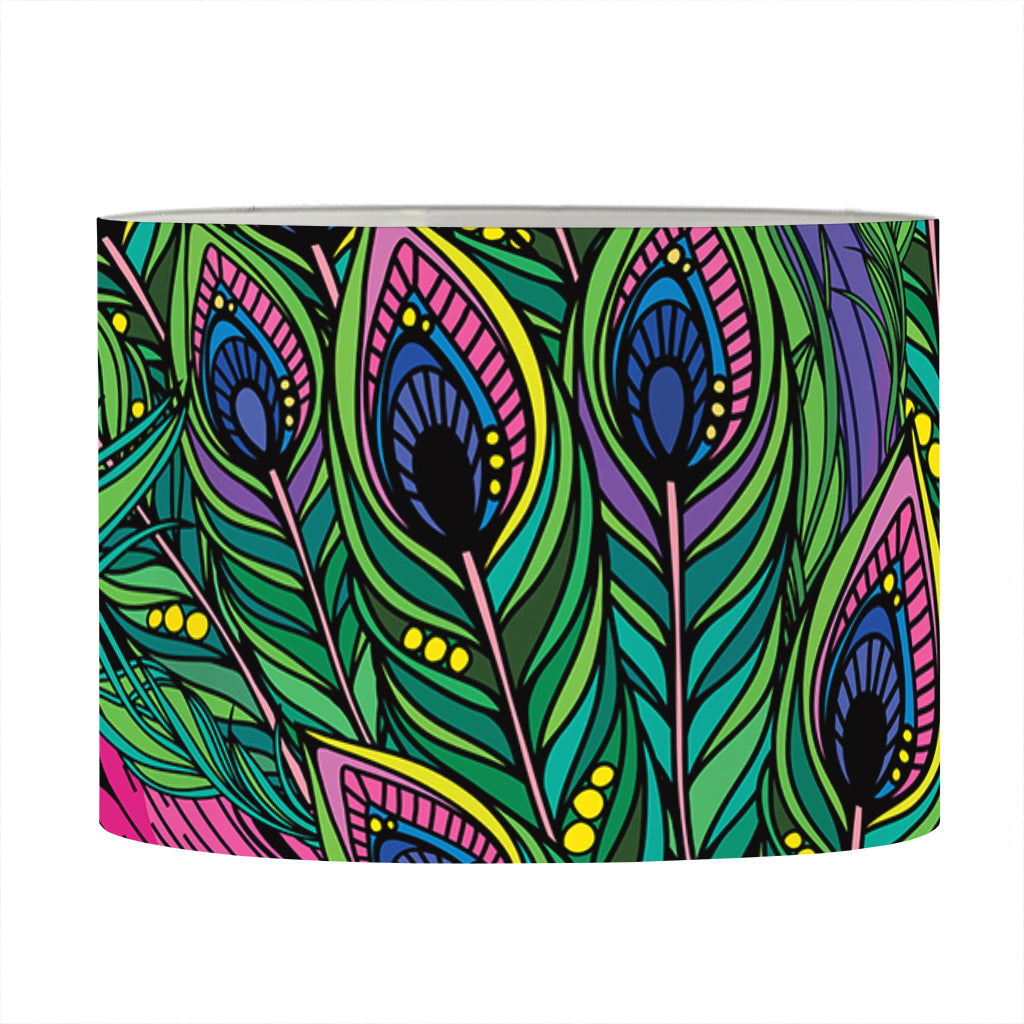 Boho Peacock Feather Pattern Print Drum Lamp Shade
