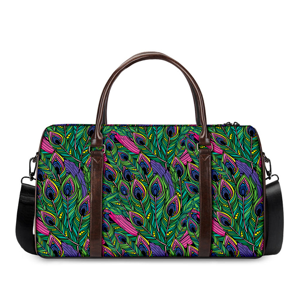 Boho Peacock Feather Pattern Print Duffle Bag