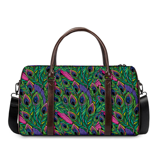 Boho Peacock Feather Pattern Print Duffle Bag