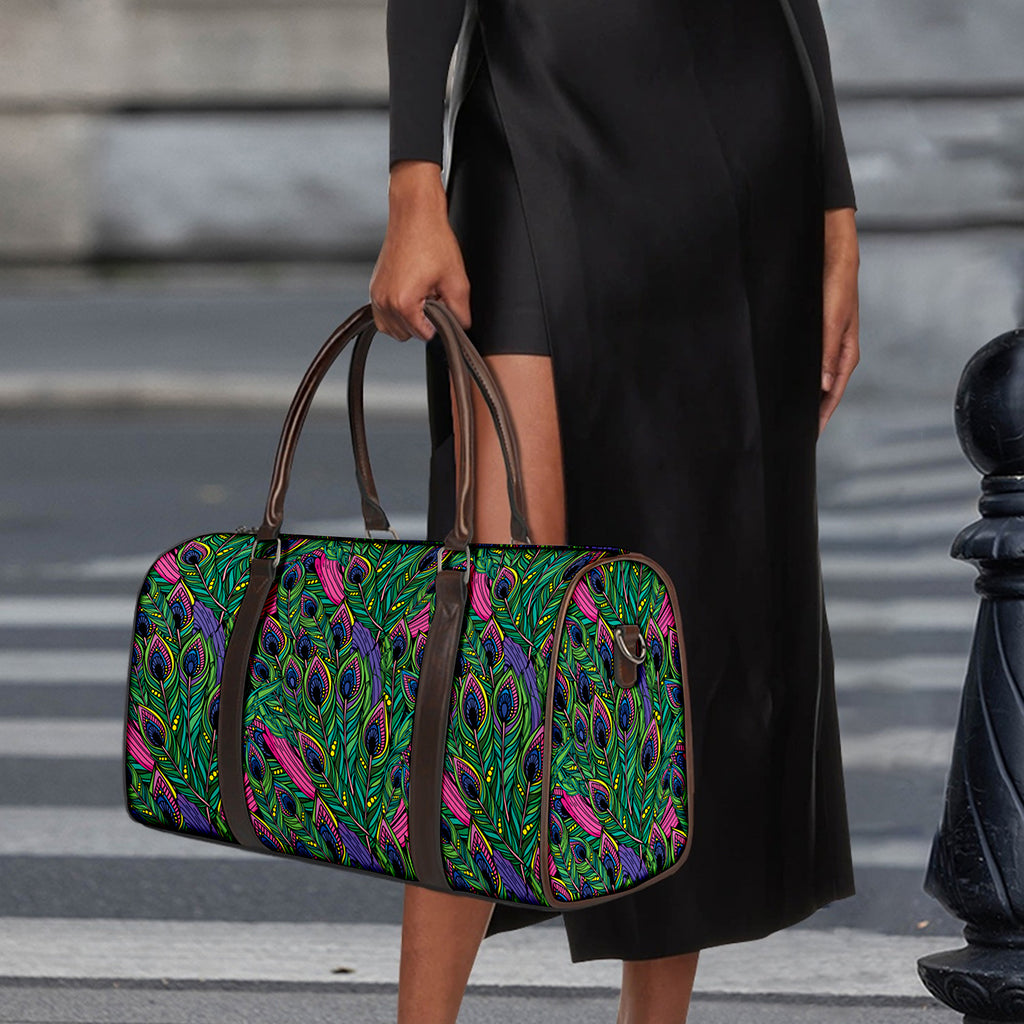 Boho Peacock Feather Pattern Print Duffle Bag