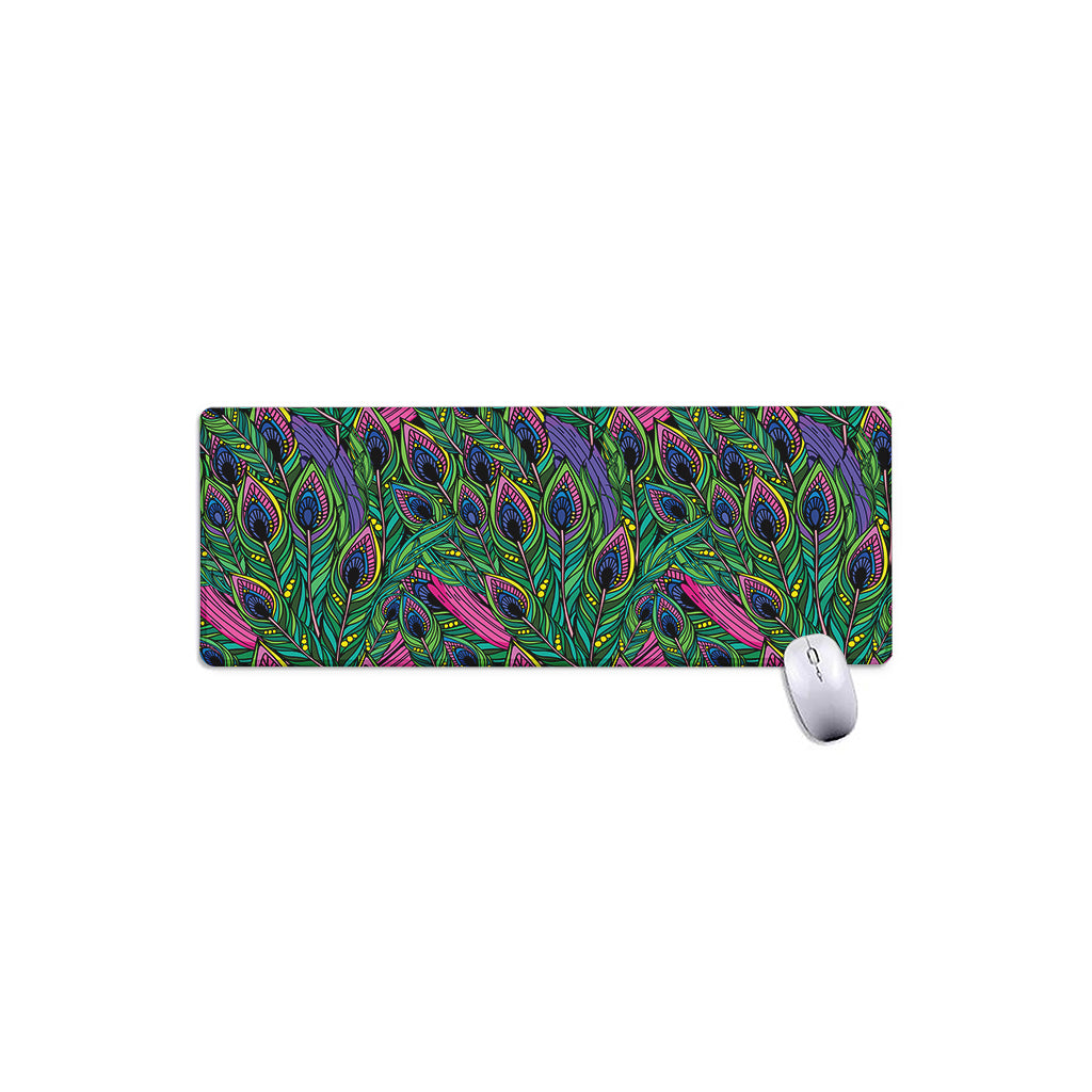 Boho Peacock Feather Pattern Print Extended Mouse Pad