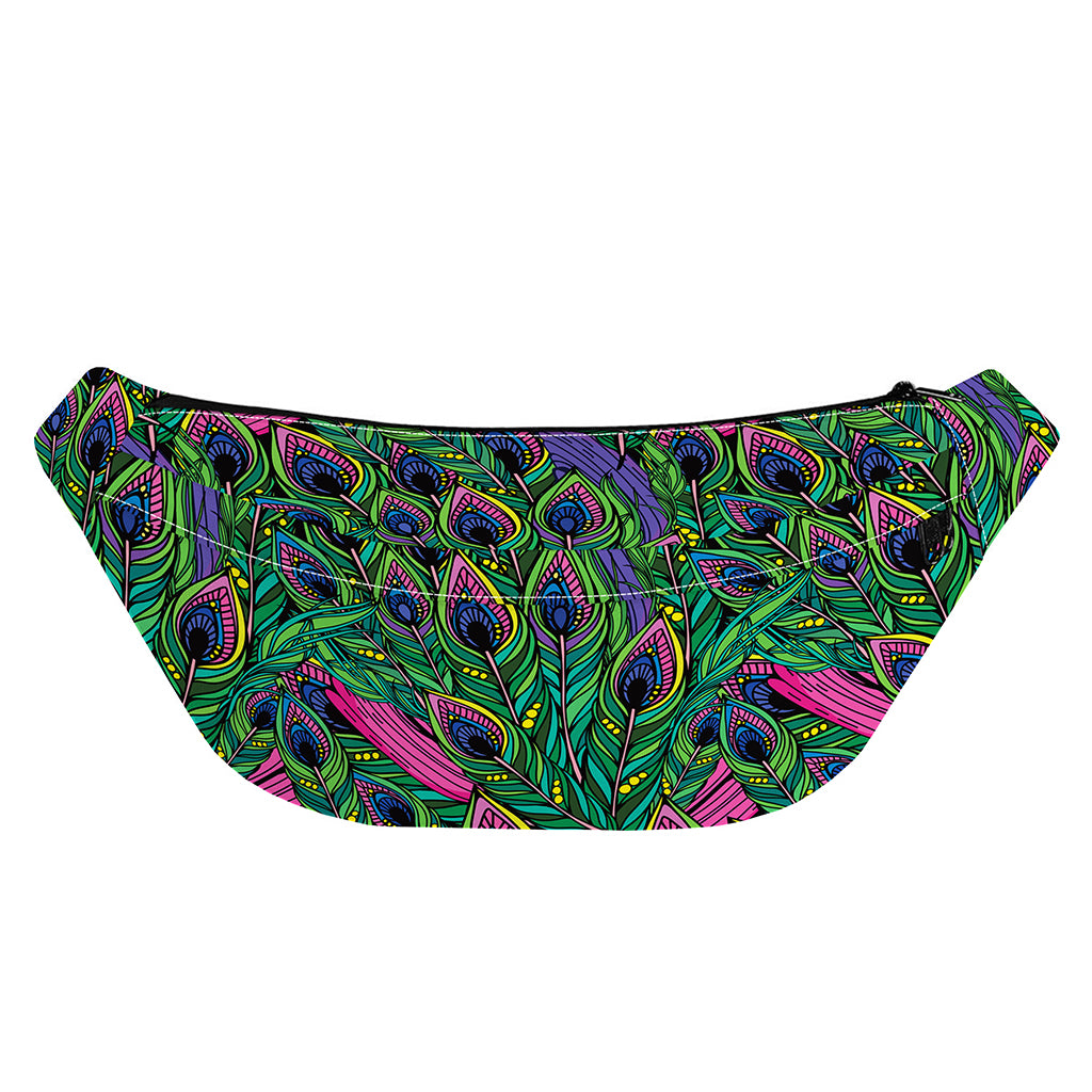 Boho Peacock Feather Pattern Print Fanny Pack