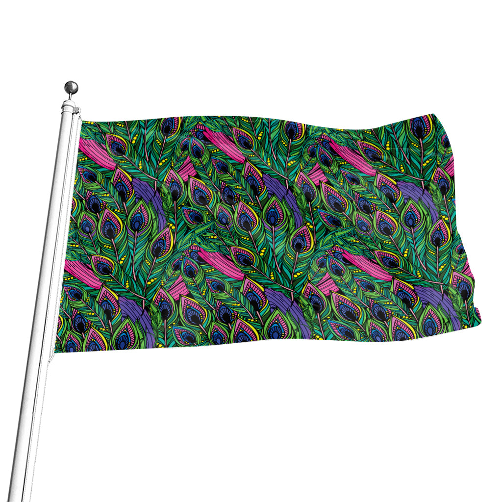 Boho Peacock Feather Pattern Print Flag