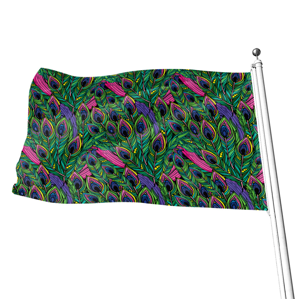 Boho Peacock Feather Pattern Print Flag