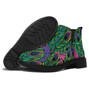 Boho Peacock Feather Pattern Print Flat Ankle Boots