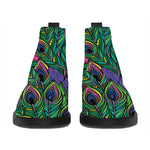 Boho Peacock Feather Pattern Print Flat Ankle Boots