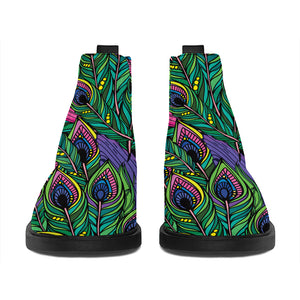 Boho Peacock Feather Pattern Print Flat Ankle Boots