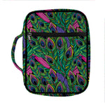 Boho Peacock Feather Pattern Print Front Pocket Bible Bag
