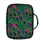 Boho Peacock Feather Pattern Print Front Pocket Bible Bag