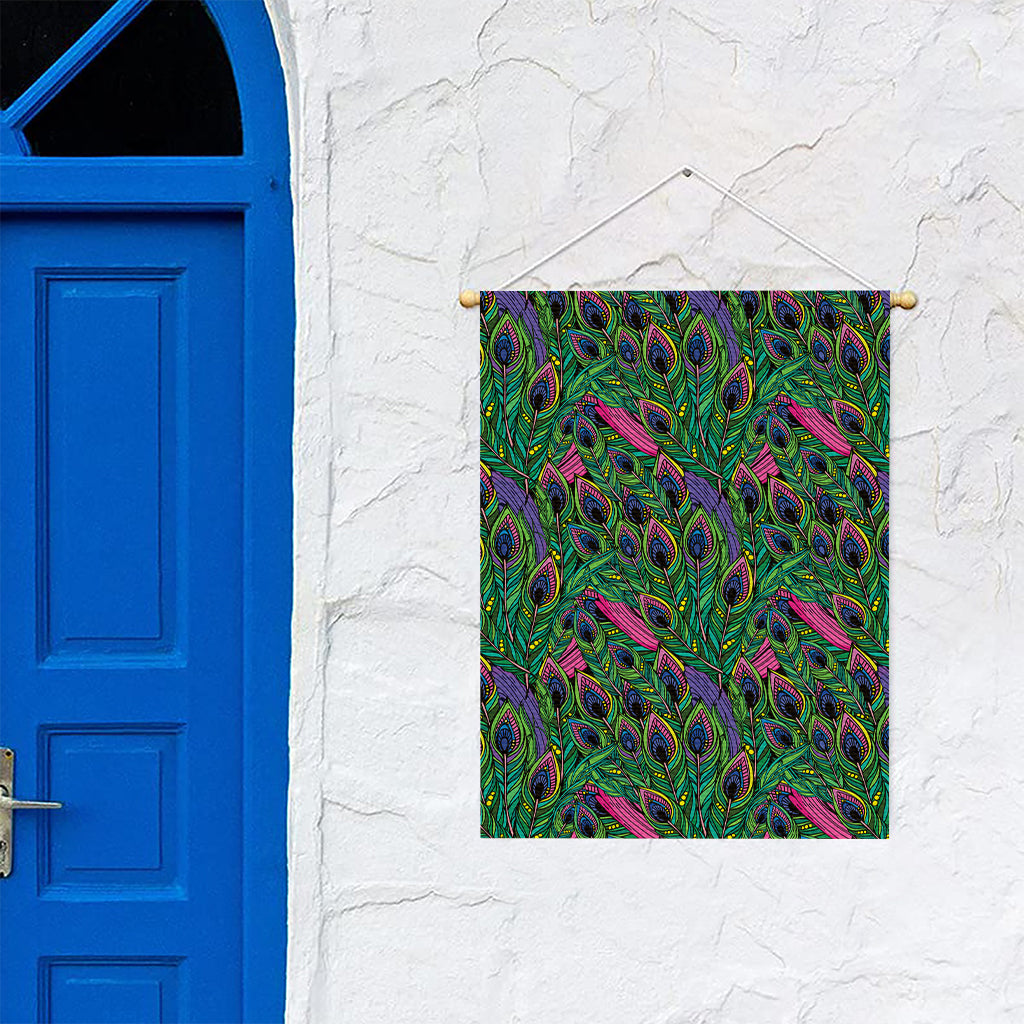 Boho Peacock Feather Pattern Print Garden Flag