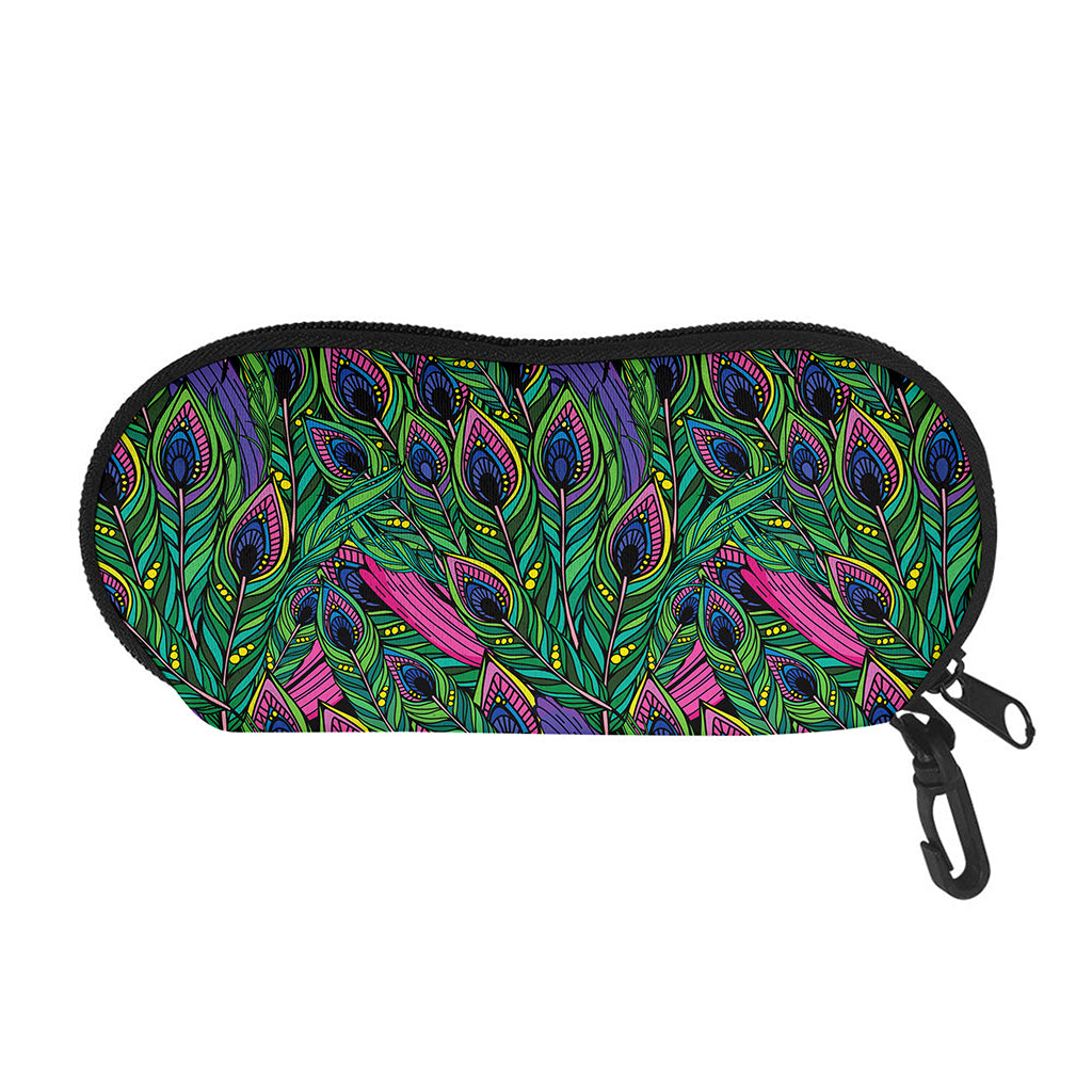 Boho Peacock Feather Pattern Print Glasses Case