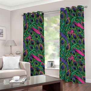 Boho Peacock Feather Pattern Print Grommet Curtains