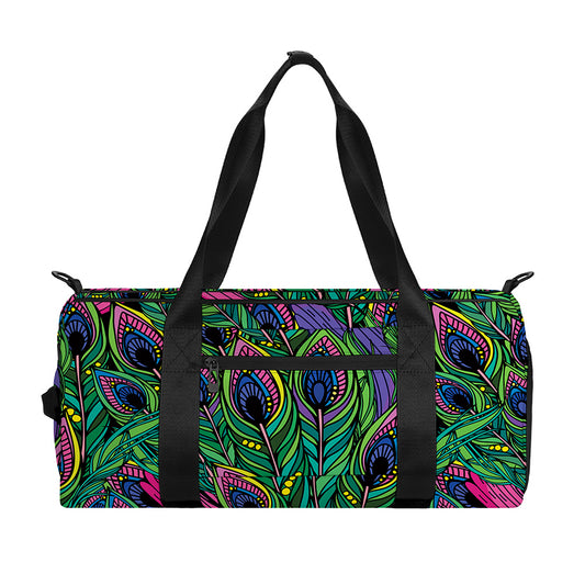 Boho Peacock Feather Pattern Print Gym Bag