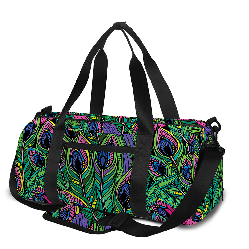 Boho Peacock Feather Pattern Print Gym Bag