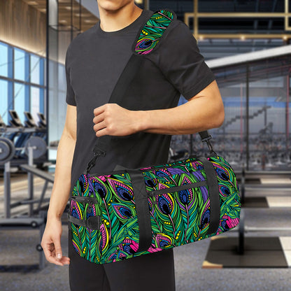 Boho Peacock Feather Pattern Print Gym Bag