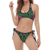 Boho Peacock Feather Pattern Print Halter Scoop Tie Side Bikini