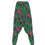 Boho Peacock Feather Pattern Print Hammer Pants