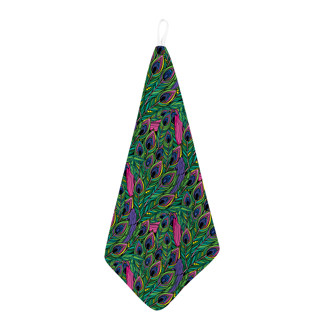 Boho Peacock Feather Pattern Print Hand Towel
