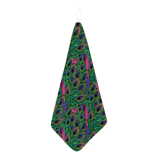 Boho Peacock Feather Pattern Print Hand Towel