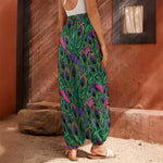 Boho Peacock Feather Pattern Print Harem Pants