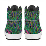 Boho Peacock Feather Pattern Print High Top Leather Sneakers