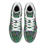 Boho Peacock Feather Pattern Print High Top Leather Sneakers