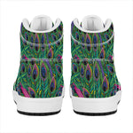 Boho Peacock Feather Pattern Print High Top Leather Sneakers