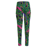 Boho Peacock Feather Pattern Print High-Waisted Pocket Leggings