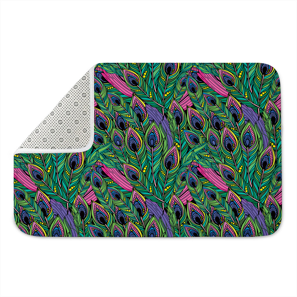 Boho Peacock Feather Pattern Print Indoor Door Mat