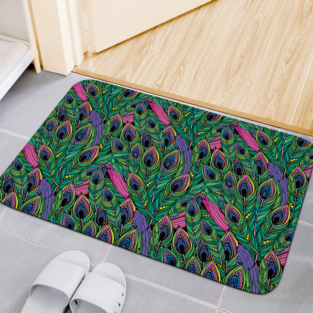 Boho Peacock Feather Pattern Print Indoor Door Mat