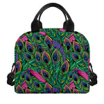 Boho Peacock Feather Pattern Print Insulated Lunch Bag