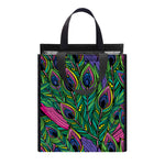 Boho Peacock Feather Pattern Print Insulated Lunch Tote