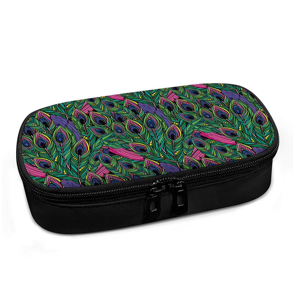Boho Peacock Feather Pattern Print Insulin Cooler Travel Case