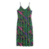 Boho Peacock Feather Pattern Print Jersey Midi Cami Dress