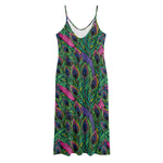 Boho Peacock Feather Pattern Print Jersey Midi Cami Dress