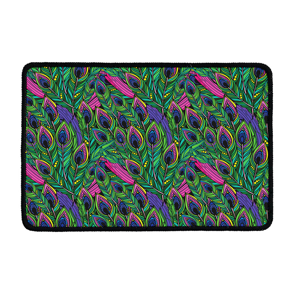 Boho Peacock Feather Pattern Print Kitchen Mat