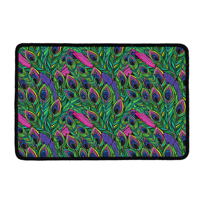 Boho Peacock Feather Pattern Print Kitchen Mat