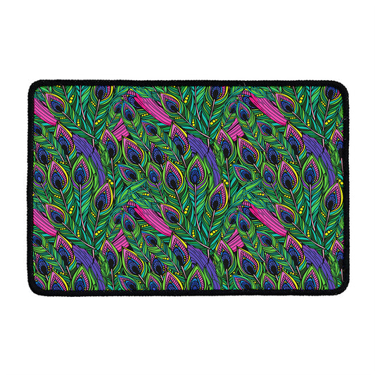 Boho Peacock Feather Pattern Print Kitchen Mat