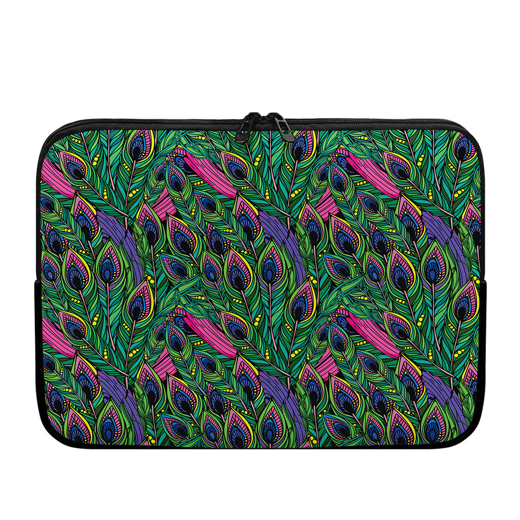 Boho Peacock Feather Pattern Print Laptop Sleeve