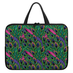 Boho Peacock Feather Pattern Print Laptop Sleeve With Handle
