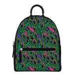 Boho Peacock Feather Pattern Print Leather Backpack