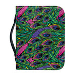 Boho Peacock Feather Pattern Print Leather Bible Cover