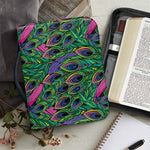 Boho Peacock Feather Pattern Print Leather Bible Cover