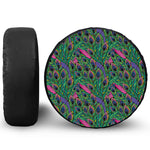 Boho Peacock Feather Pattern Print Leather Spare Tire Cover