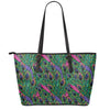 Boho Peacock Feather Pattern Print Leather Tote Bag