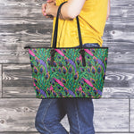 Boho Peacock Feather Pattern Print Leather Tote Bag